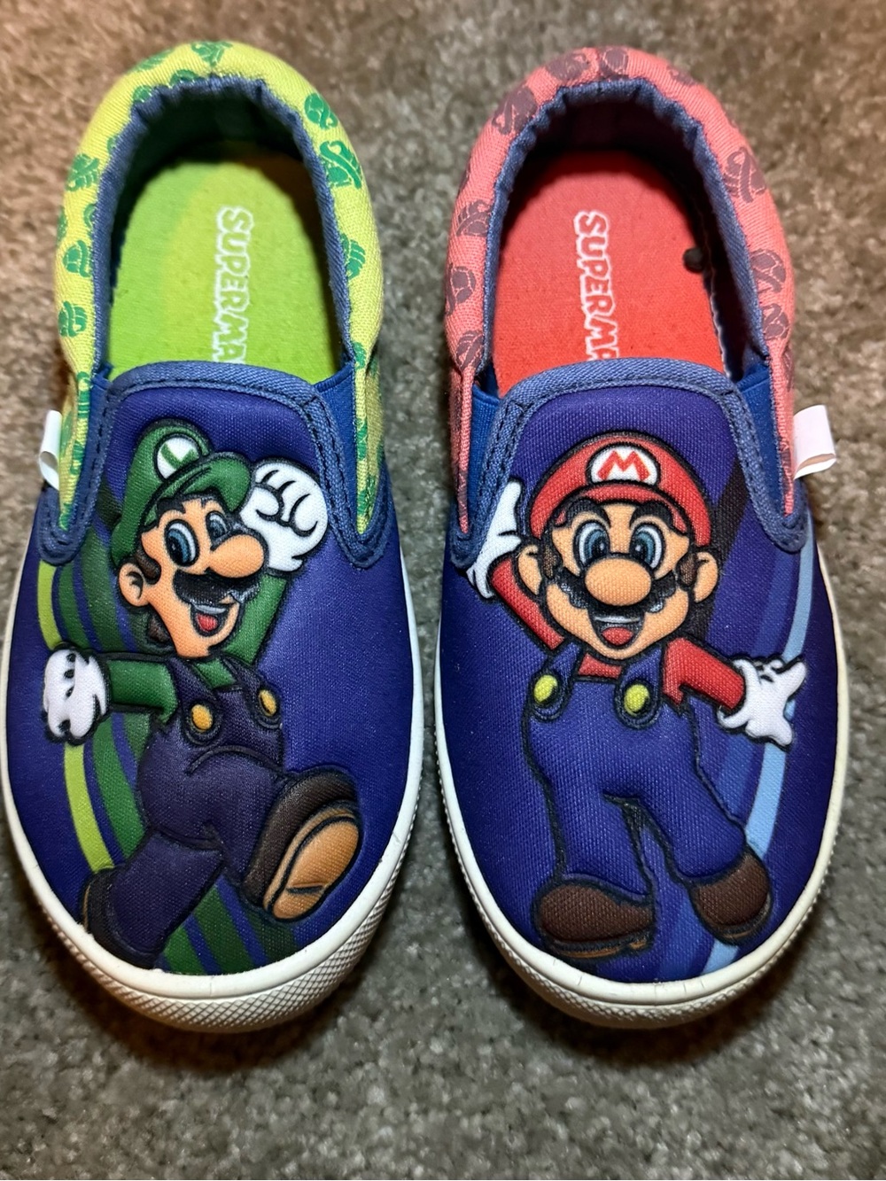 Nintendo Kids Slip-On Sneakers with Blue, Green & Red Mario Characters